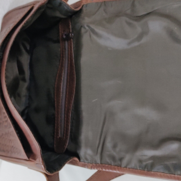 Leaders In Leather Vntg Tooled Leather Pony Hair Flap Messenger Crossbody Bag - Picture 15 of 16